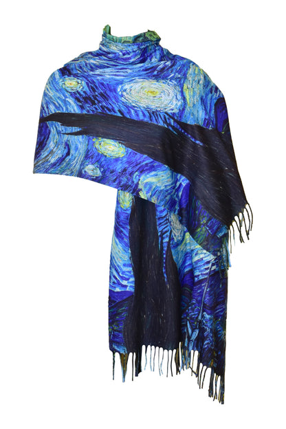 Fular tip esarfa pictata multicolor 2, casmir, 08 albastru/galben