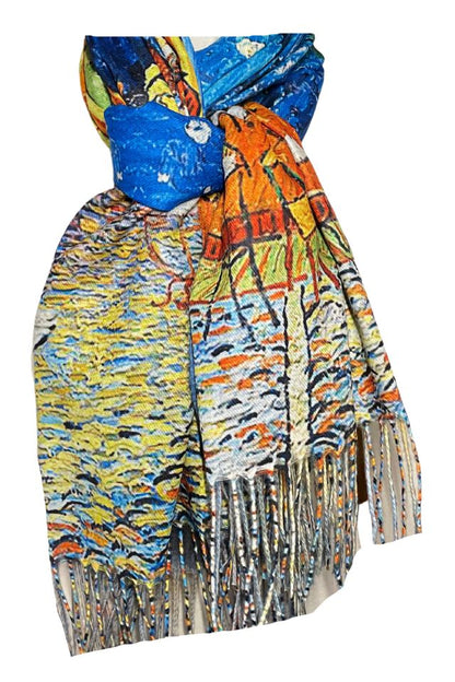 Fular tip esarfa pictata 2, Dacali, casmir ,03 albastru