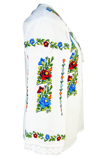 Bluza tip ie traditionala, dama ML 237 alb/verde broscuta