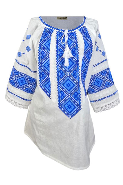 Bluza dama tip ie 024, alb neted/albastru royal