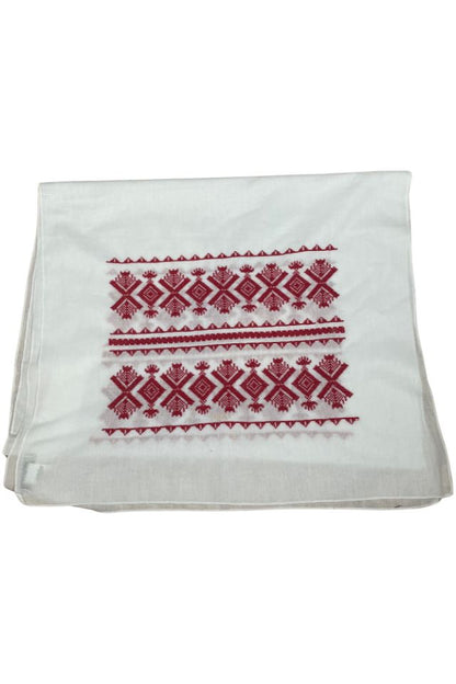 Esarfa tip marama traditionala, alb mat/rosu