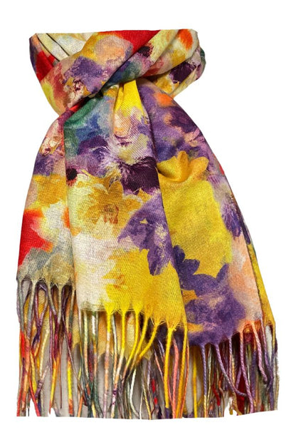 Fular casmir dama F, rosu/galben, 180 x 70 cm