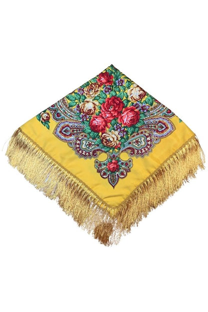 Esarfa tip sal cu flori, Dacali, galben, 107 x107 cm
