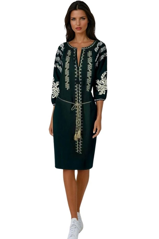 Rochie dama casual RDF, verde/auriu