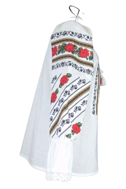 Bluza dama tip ie 124, alb natural/rosu antichizat