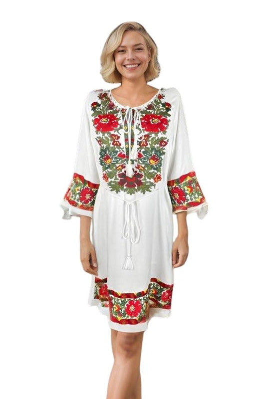 Rochie traditionala dama RL25 alb/verde