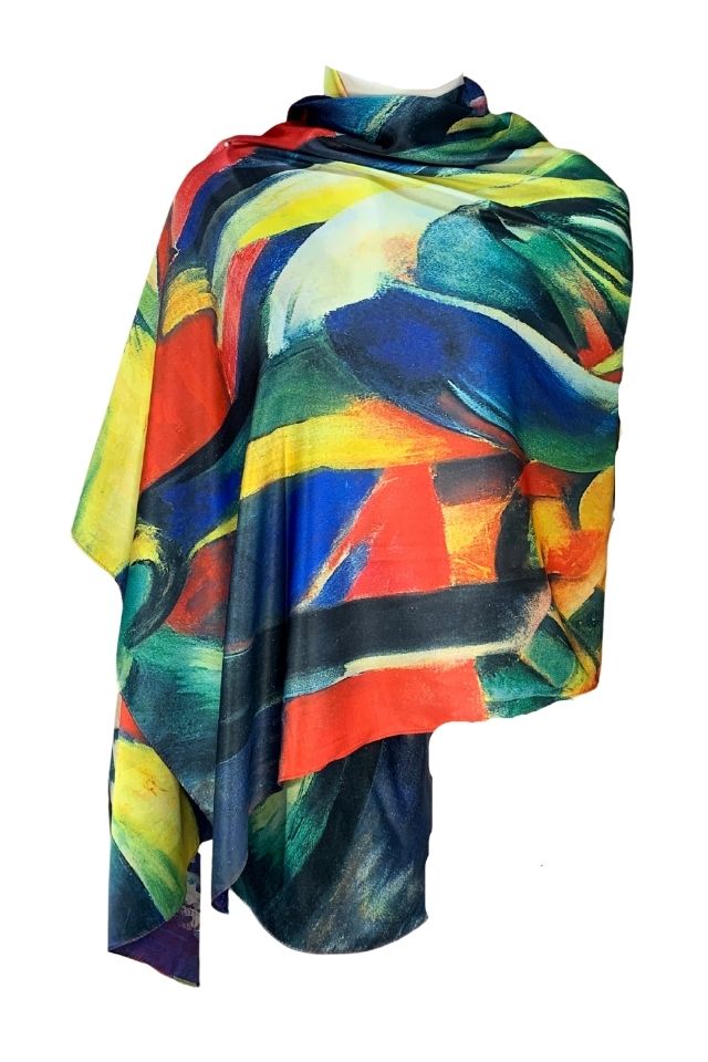 Esarfa tip sal doua fete pictata multicolor, Dacali, matase, verde 02