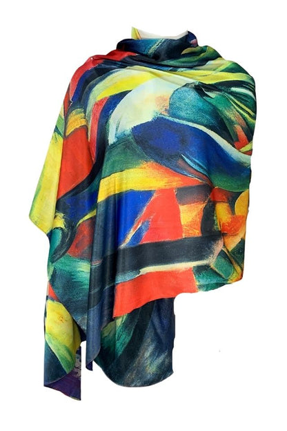 Esarfa tip sal doua fete pictata multicolor, Dacali, matase, verde 02