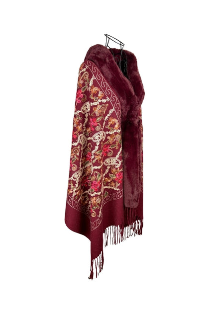 Fular dama tip poncho de lux grena