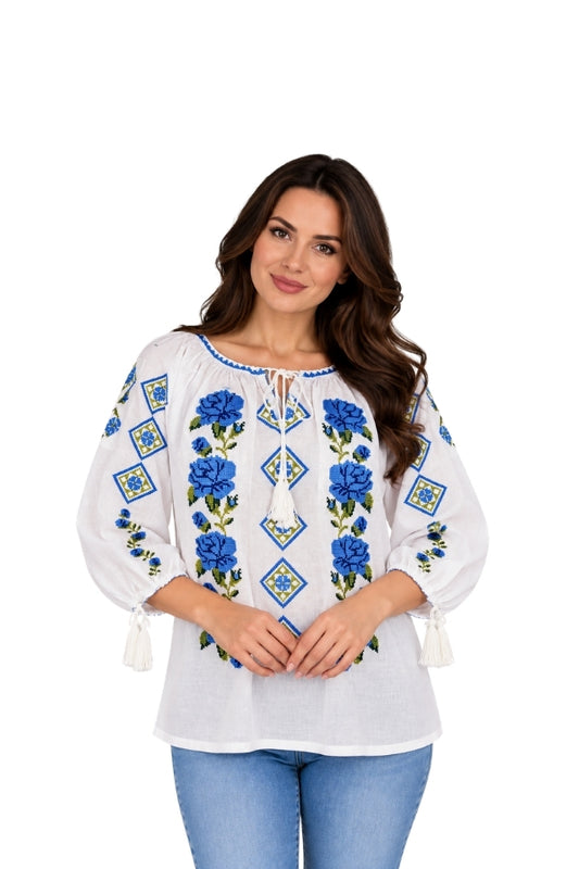 Women's blouse SE26F white/blue