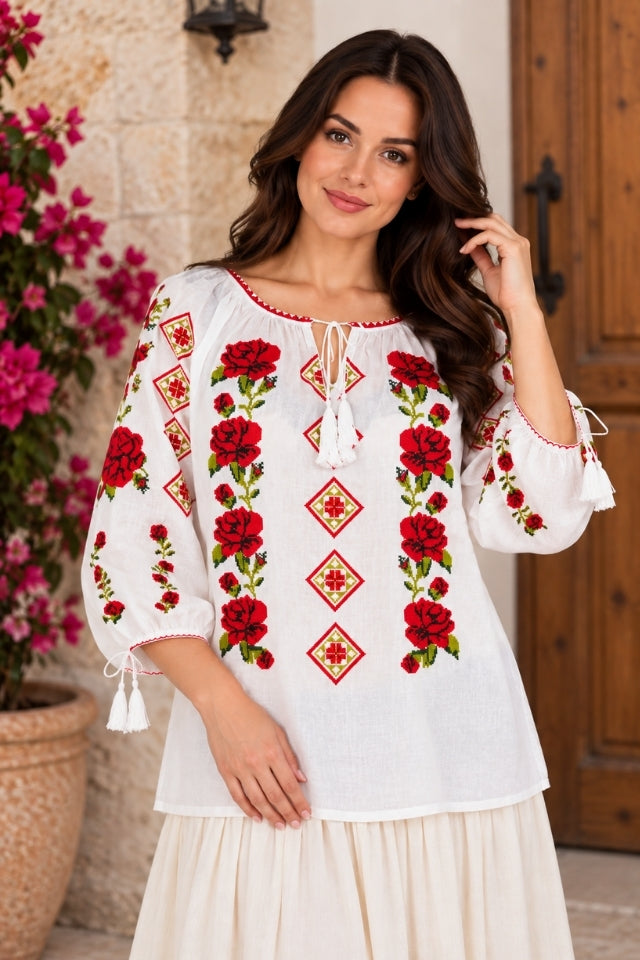 Bluza dama SE26F alb/rosu