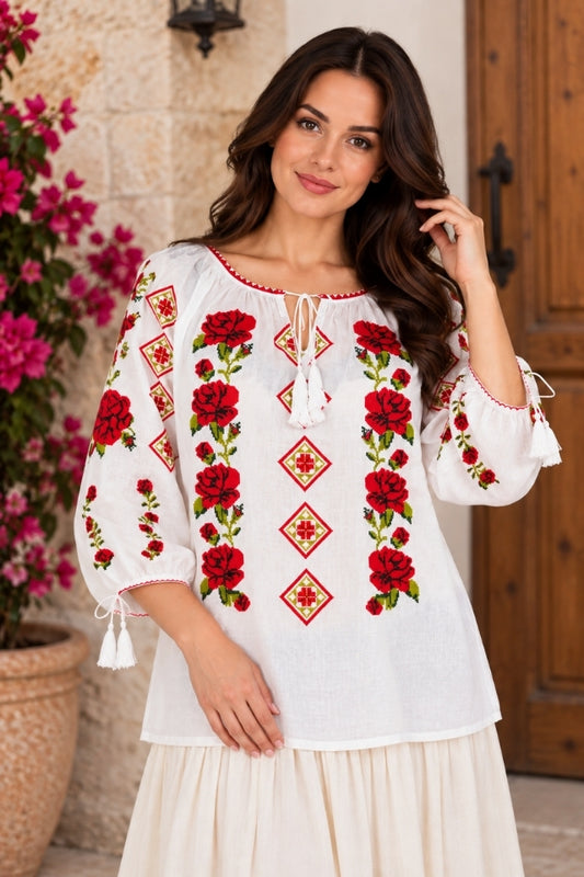Bluza dama SE26F alb/rosu