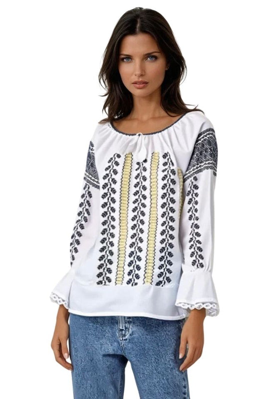 Bluza tip ie traditionala dama DEC, alb/auriu