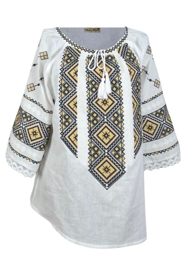 Bluza dama tip ie 024, alb trandafir/maro deschis