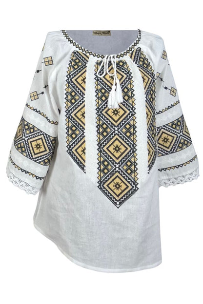 Bluza dama tip ie 024, alb trandafir/maro deschis