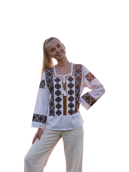 Bluza dama tip ie I26 alb/maro inchis
