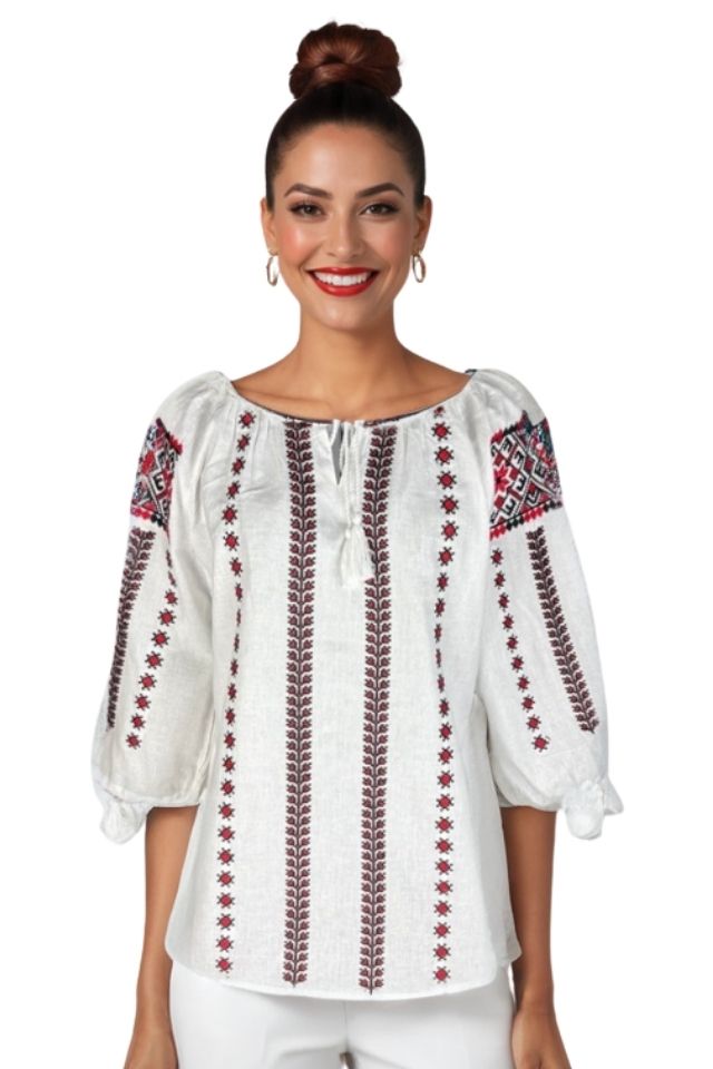 Bluza dama DEC alb/rosu bordo