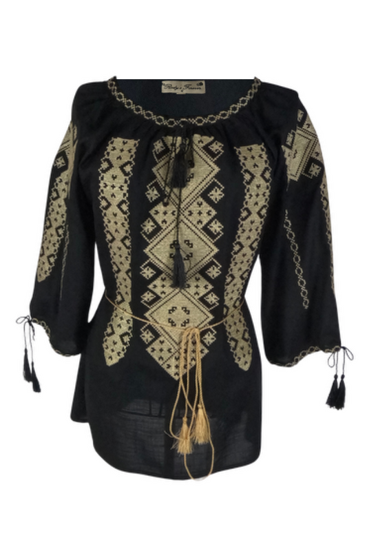 Bluza tip ie dama B23, negru/auriu