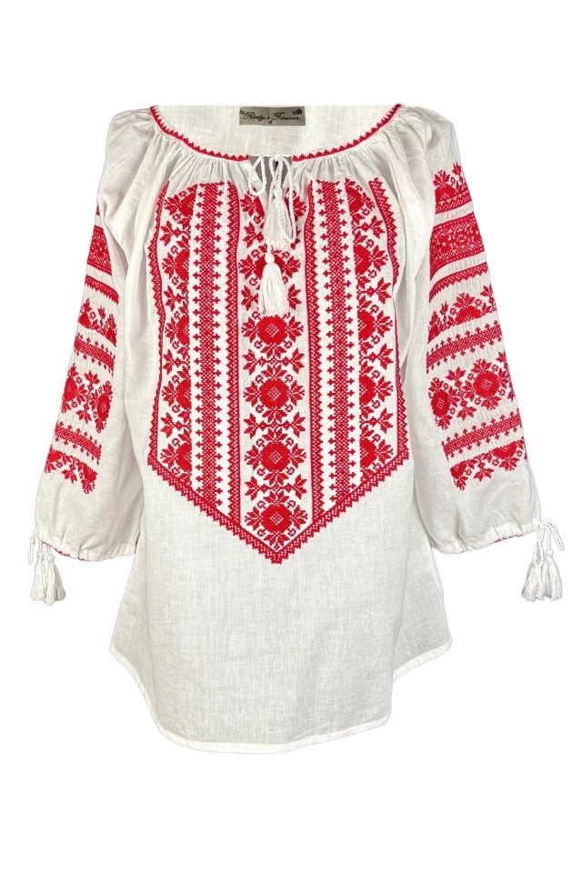 Bluza dama tip ie R25 alb/rosu bordo
