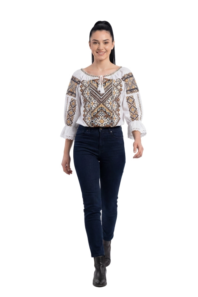 Bluza dama IL26 alb/maro