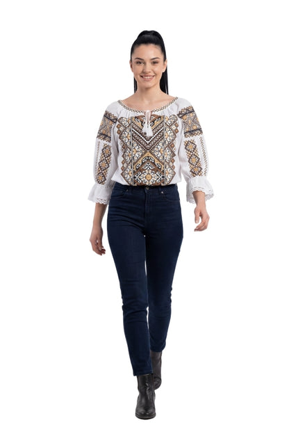 Bluza dama IL26 alb/maro