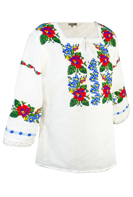 Bluza tip ie traditionala, dama ML 237 alb/albastru cosmic