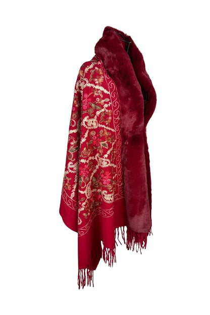 Fular dama tip poncho de lux rosu