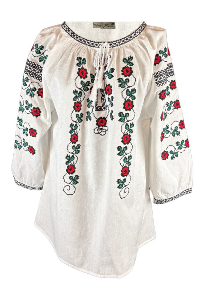 Bluza dama tip ie R25 alb/verde