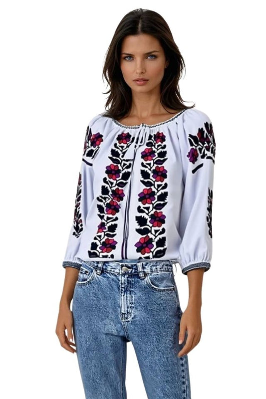 Bluza tip ie dama B23, alb/mov