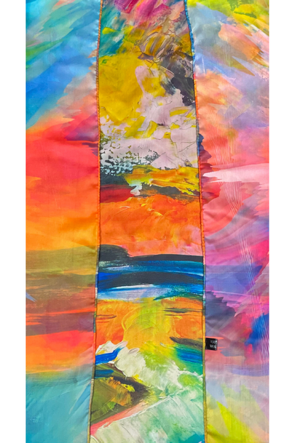 Esarfa patrata CA dama, albastru glossy/ portocaliu, 70x70 cm