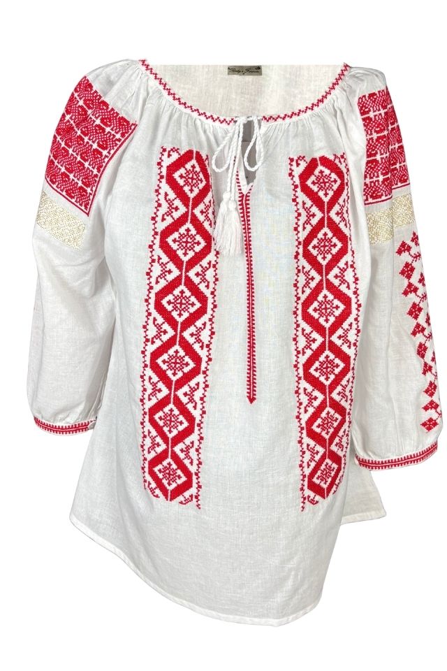 Bluza dama A26 alb/rosu