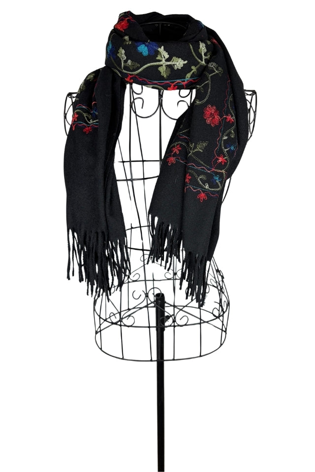 Fular dama de lux brodat colorat negru