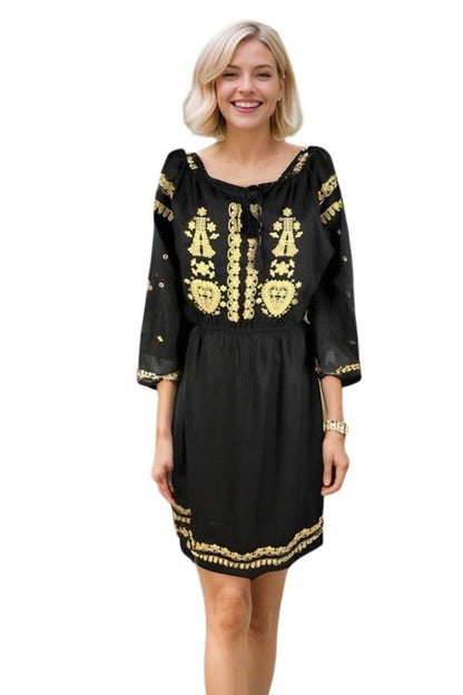 Rochie traditionala dama RL25 negru/bej