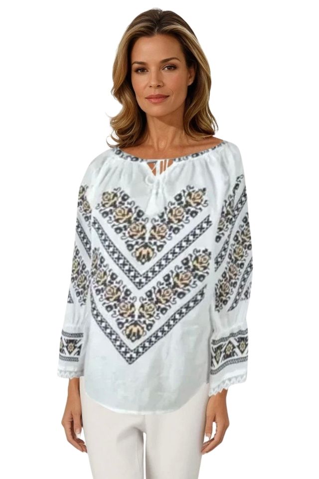 Bluza dama tip ie D24, alb/maro