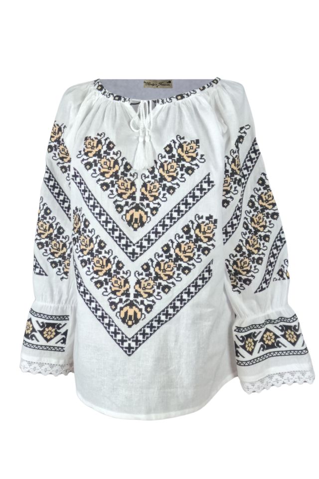 Bluza dama tip ie D24, alb/maro