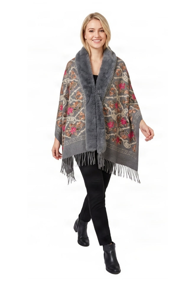 Fular dama tip poncho de lux gri