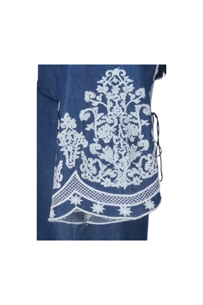 Rochie traditionala dama R, albastru/alb