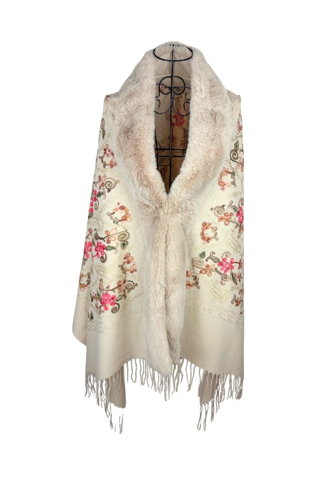 Fular dama tip poncho de lux crem