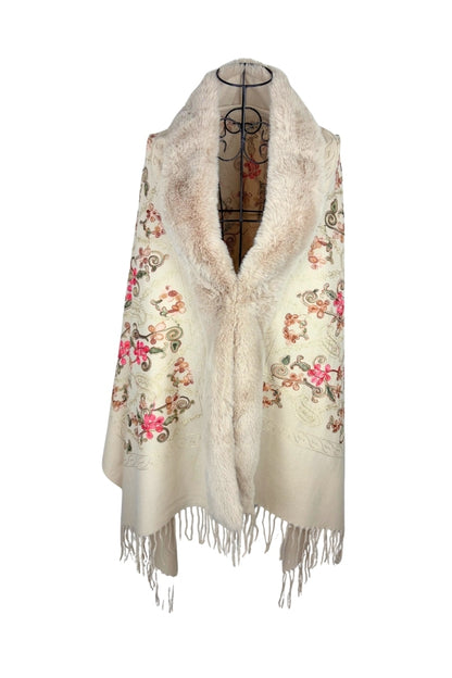 Fular dama tip poncho de lux crem