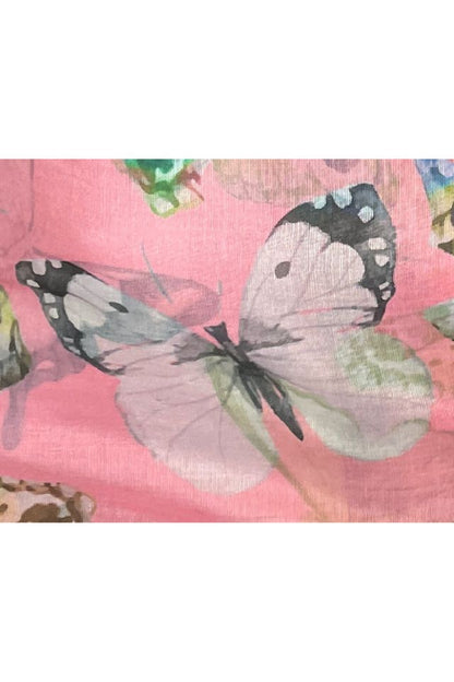 Esarfa cu fluturi din material tip casmir, Dacali, roz bujor, 185 x 75 cm