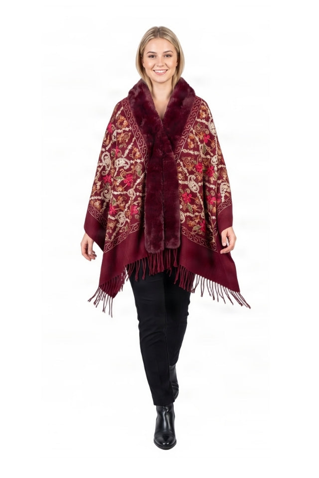 Fular dama tip poncho de lux grena