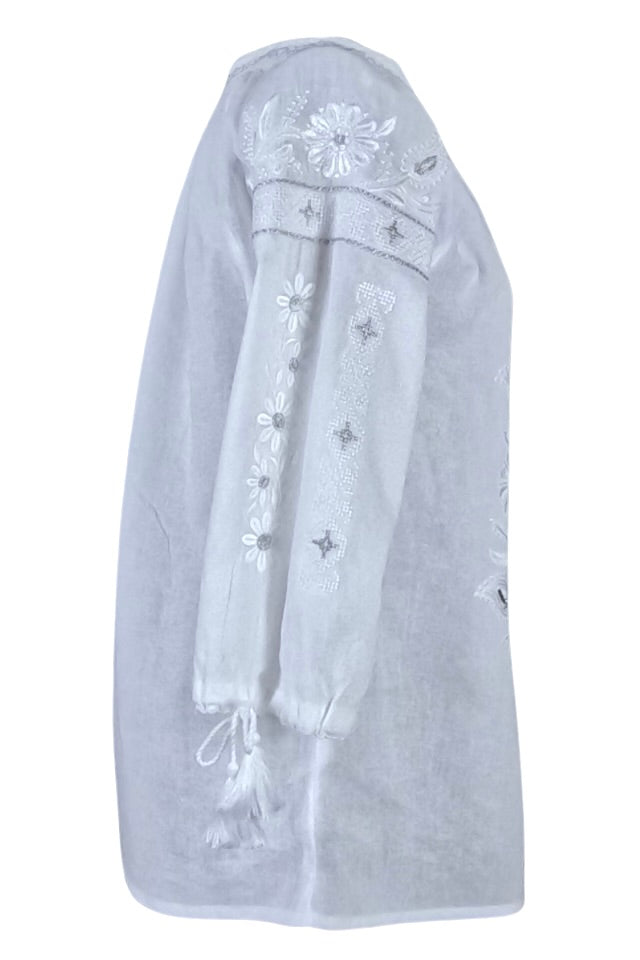 Bluza tip ie dama B23, alb optic/argintiu antichizat