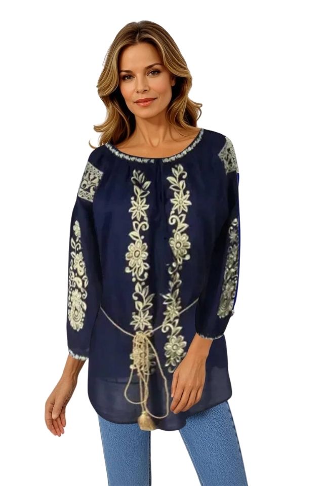 Bluza dama tip ie  R222, albastru/auriu