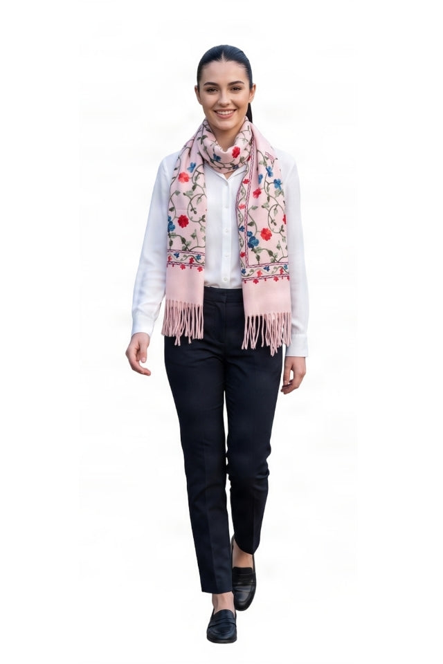 Fular dama de lux brodat colorat roz