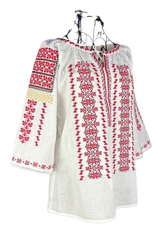 Bluza dama tip ie 257 alb/rosu bordo