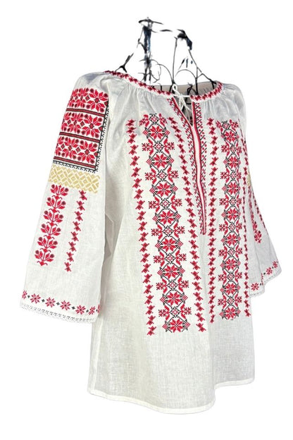 Bluza dama tip ie 257 alb/rosu bordo