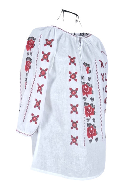 Bluza tip ie dama R2, alb pur/rosu bordo