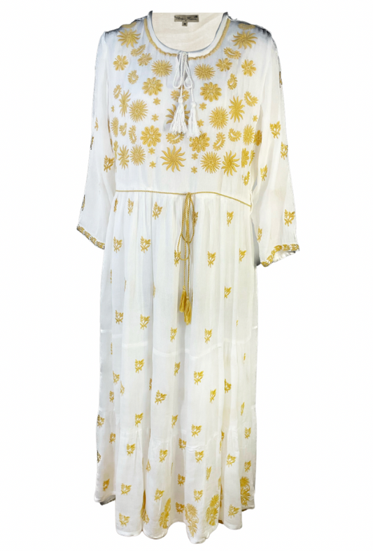 Rochie dama casual, alb crystal/crem