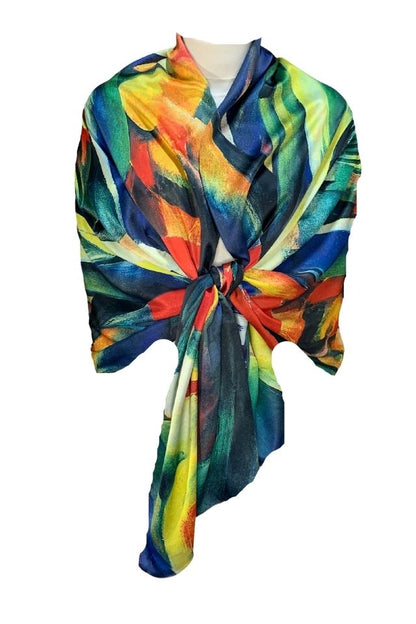 Esarfa tip sal doua fete pictata multicolor, Dacali, matase, verde 02