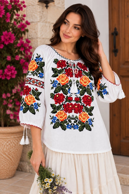 Bluza dama SE26F alb/albastru